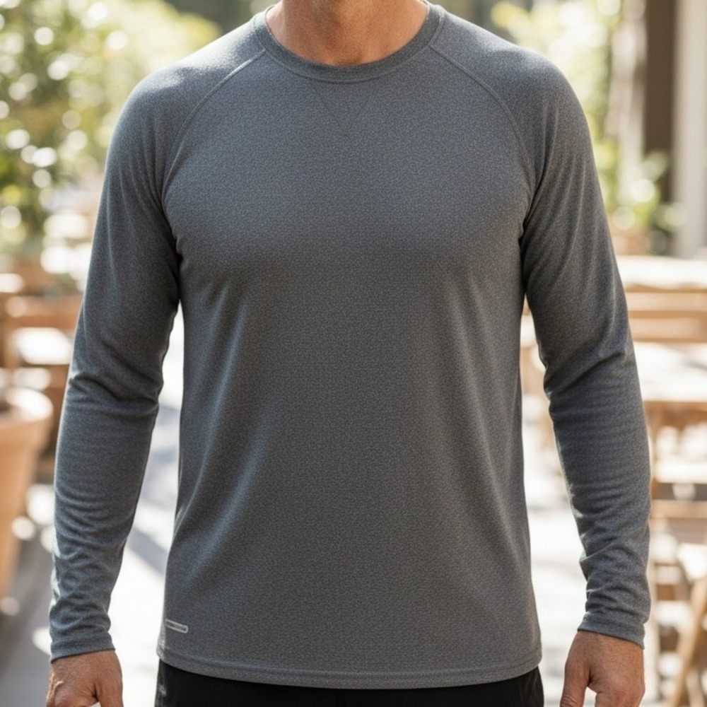 Free Country Mens XXL Gray Micro-Tech Long Sleeve Performance‎ Shirt Crew Neck